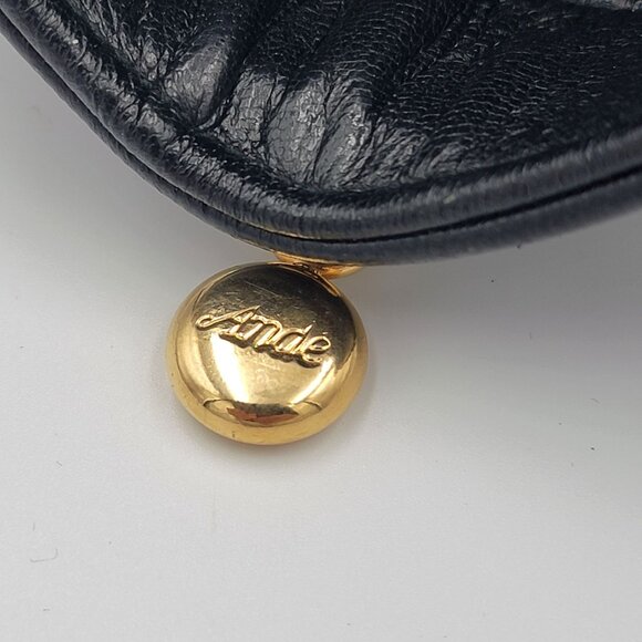 Vintage Black Leather Clutch Purse With Gold Chain Strap & Snap Closure By Ande - Picture 9 of 16
